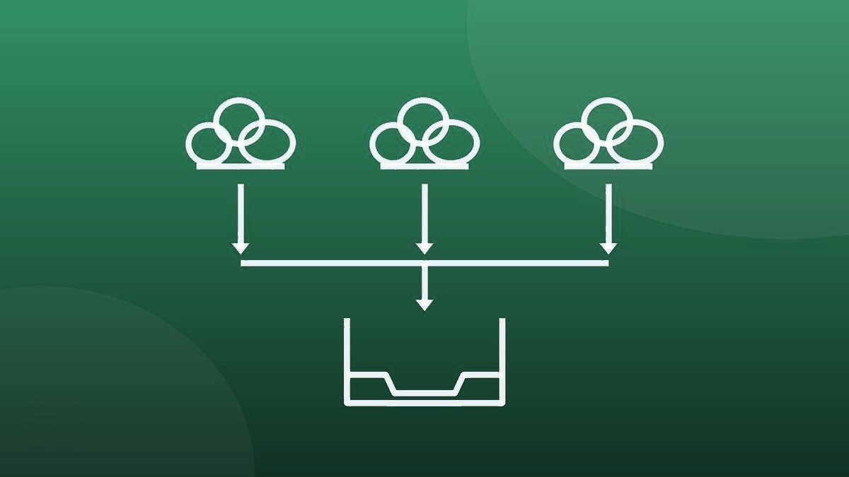 Pictogram: three manufacturer clouds converging into a single reception tray