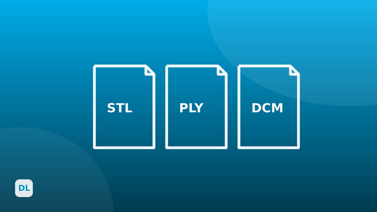 Illustration of the three dental 3D file formats: STL, PLY and DCM